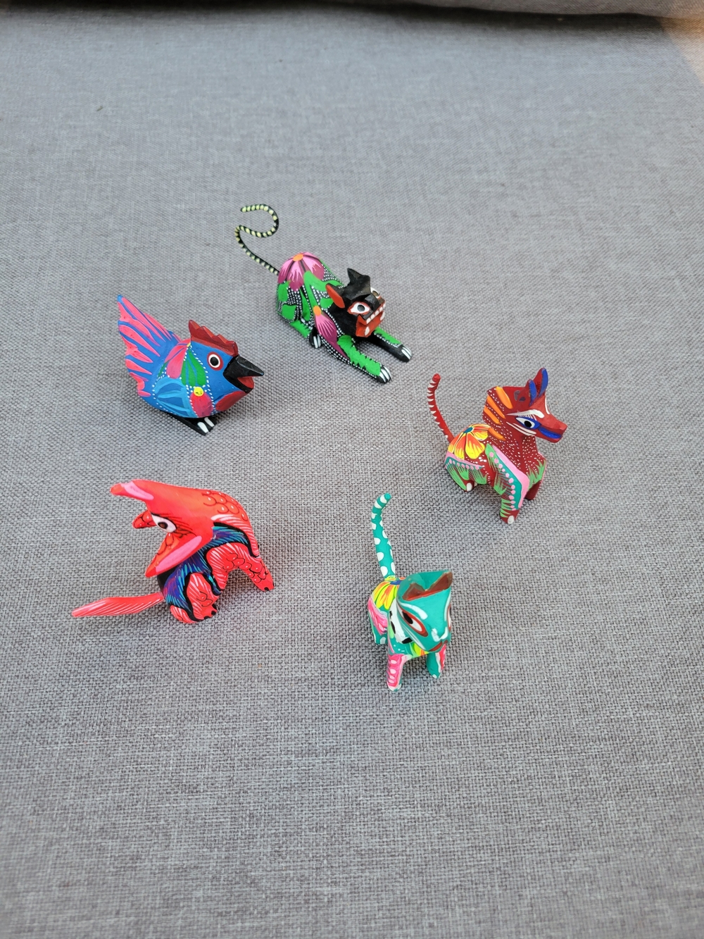 Alebrije Set Of 5 Mexican Hand Painted Wooden Spirit Animals